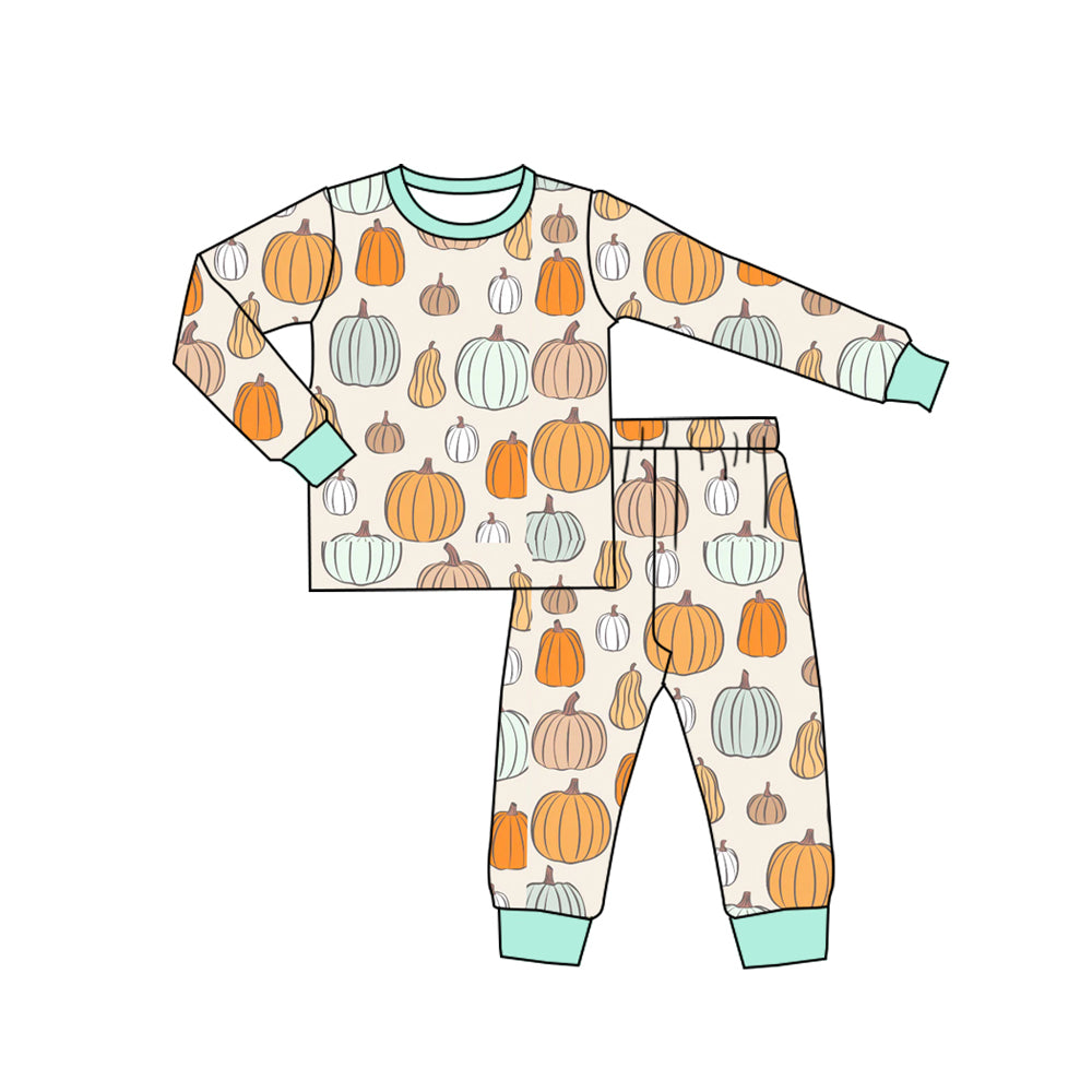 BLP1222 Baby Boys Colorful Pumpkins Plaid Top Pant Fall Pajamas Set D 8903