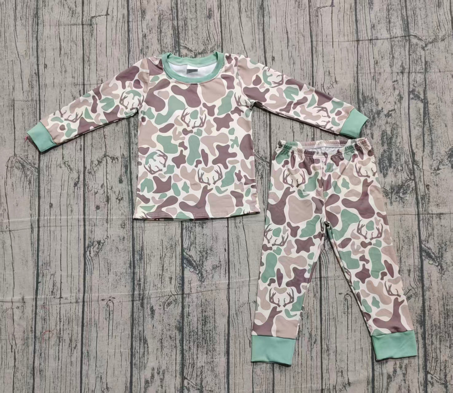 BLP1232 Baby Boys Brown Deer Camo Top Pant Western Pajamas Set D 1009