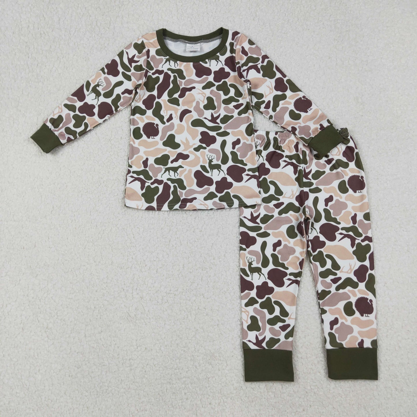 BLP1234 Baby Boys Deer Ducks Dogs Camo Top Pant Western Pajamas Set
