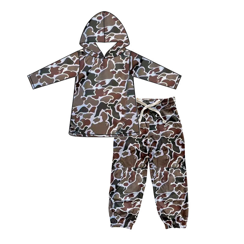 presale BLP1240 Baby Boys Dark Brown Camo Hoodies Pockets Pant Western Set D 830