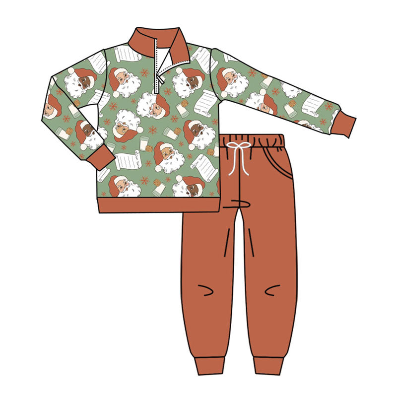presale BLP1246 Baby Boys Santa Letter Milks Zipper Pullover Pockets Leggings Christmas Set D 830