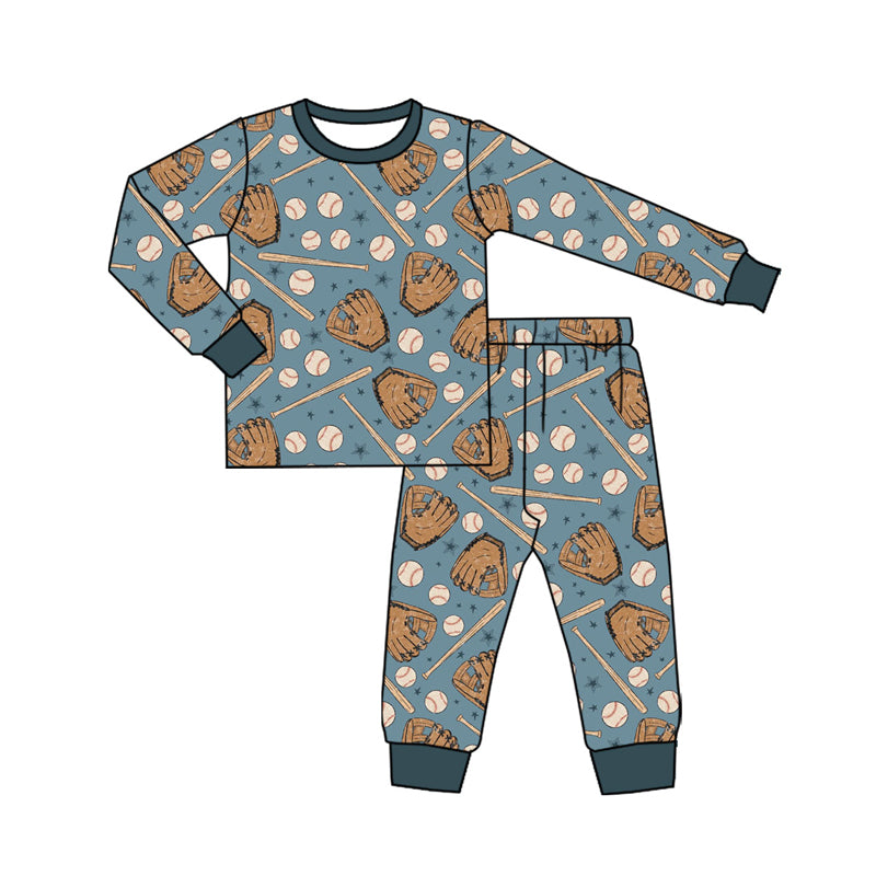 presale BLP1247 Baby Boys Baseballs Stars Plaid Top Pant Team Pajamas Set D 904