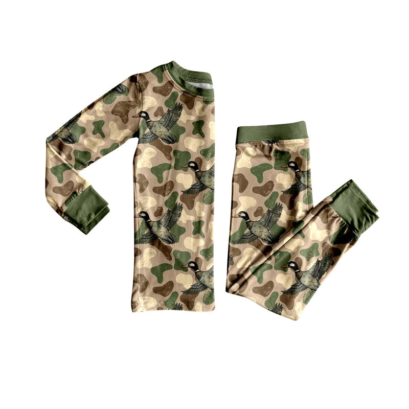 presale BLP1249 Baby Boys Green Camo Ducks Top Pant Western Pajamas Set D 902