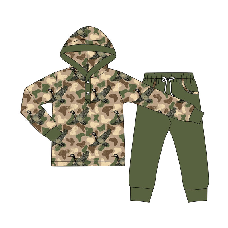 presale BLP1250 Baby Boys Green Camo Ducks Button Hoodies Pockets Leggings Western Set D 902