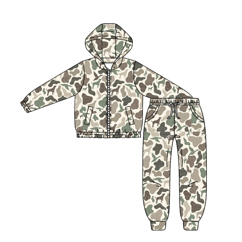 presale BLP1251 Baby Boys Grey Ducks Dogs Camo Hoodies Jacket Pockets Leggings Western Set D 902