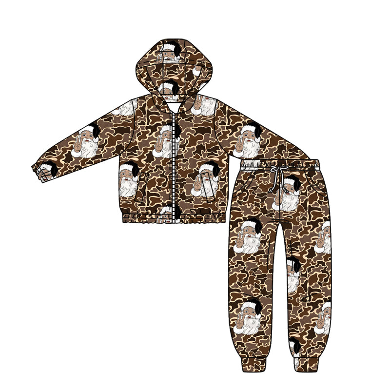 presale BLP1252 Baby Boys Brown Camo Santa Hoodies Jacket Pockets Leggings Christams Set D 902