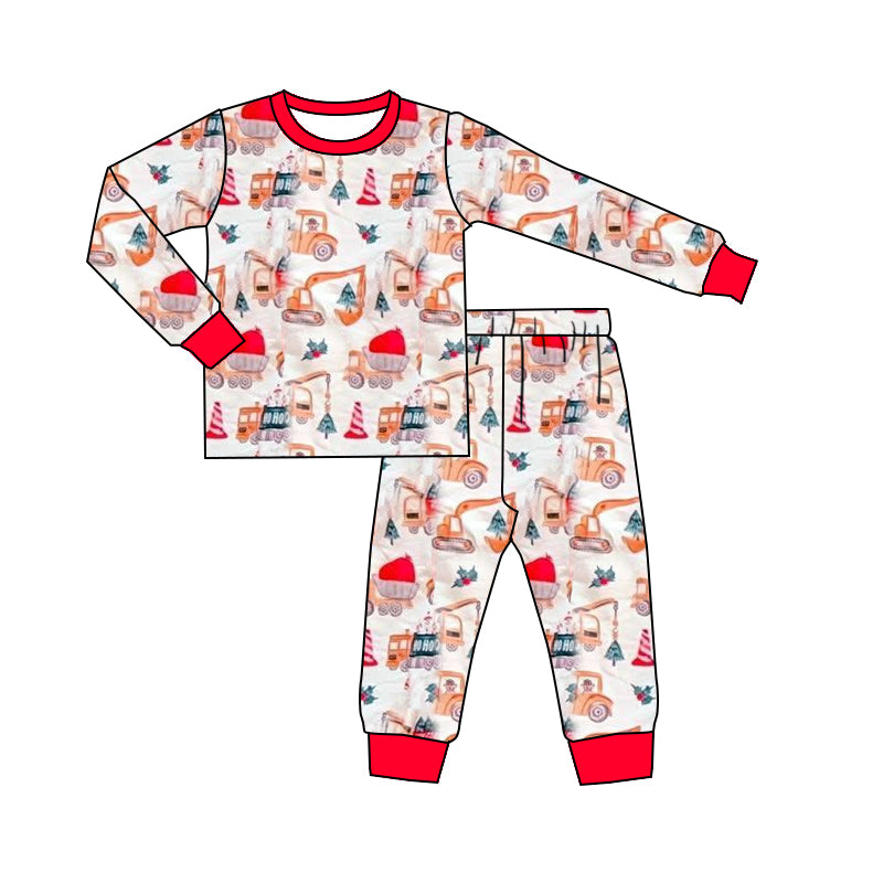 presale BLP1253 Baby Boys Excavators Holly Top Pant Christmas Pajamas Set D 902