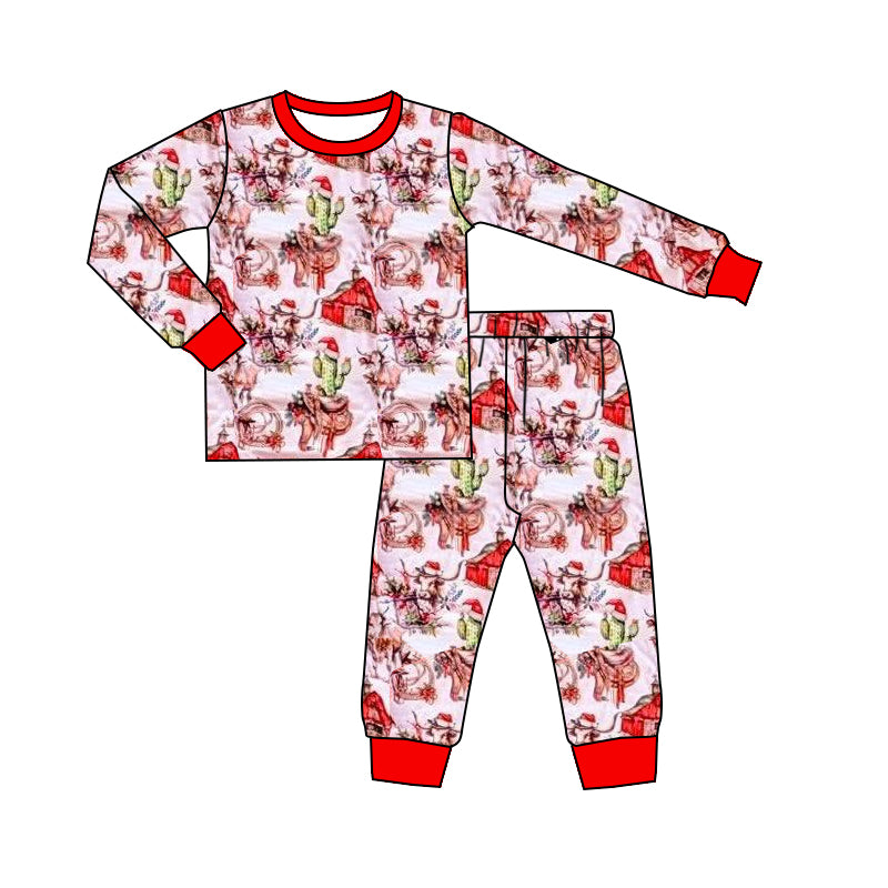 presale BLP1255 Baby Boys Highland Cows Cactus Top Pant Christmas Pajamas Set D 902