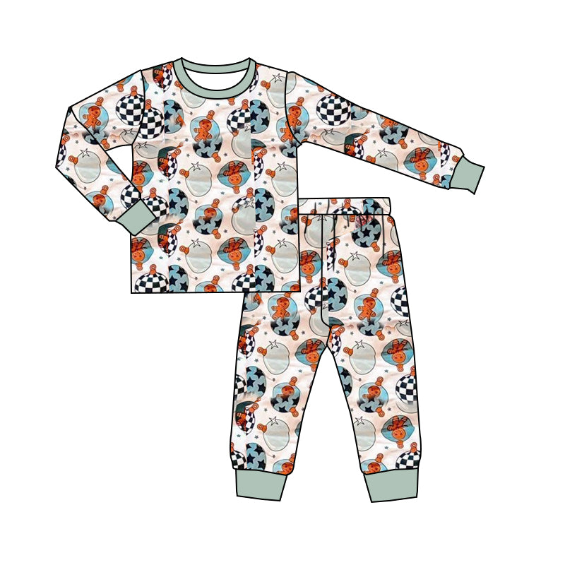 presale BLP1256 Baby Boys Lights Gingerbread Top Pant Christmas Pajamas Set D 902