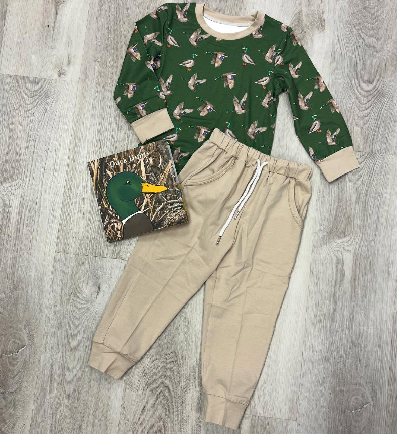 presale BLP1261 Baby Boys Green Ducks Top Pockets Jogger Pant Western Set D 905