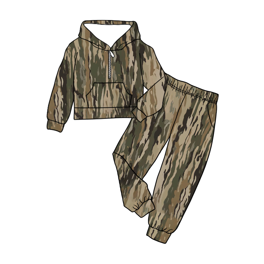 BLP1264 Baby Boys Olive Bottomland Camo Hoodies Pockets Pant Western Clothes Set D 1020