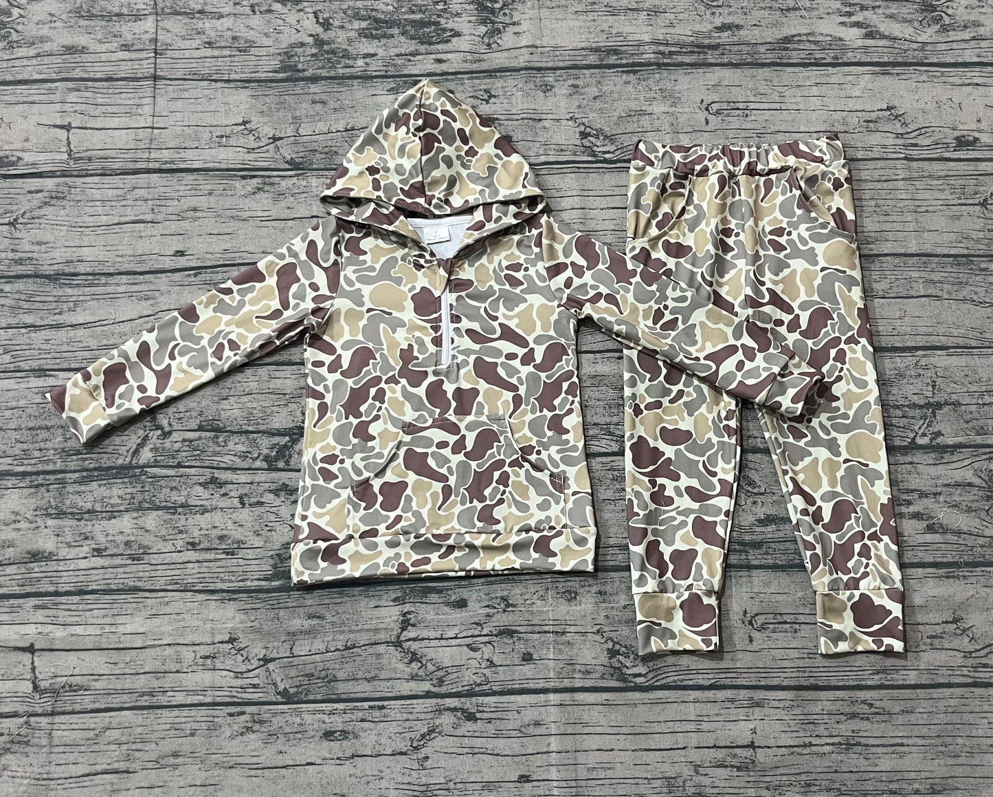 BLP1266 Baby Boys Khaki Camo Hoodies Pockets Pant Western Clothes Set D 1028
