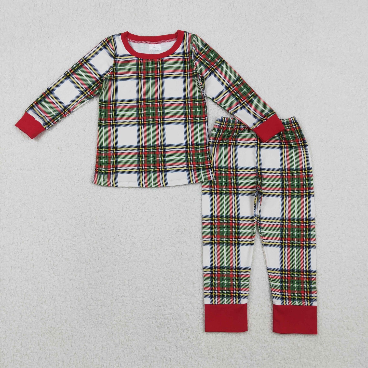 BLP1279 Baby Boys Green Red Checked Top Pants Christmas Pajamas Sets D 1110