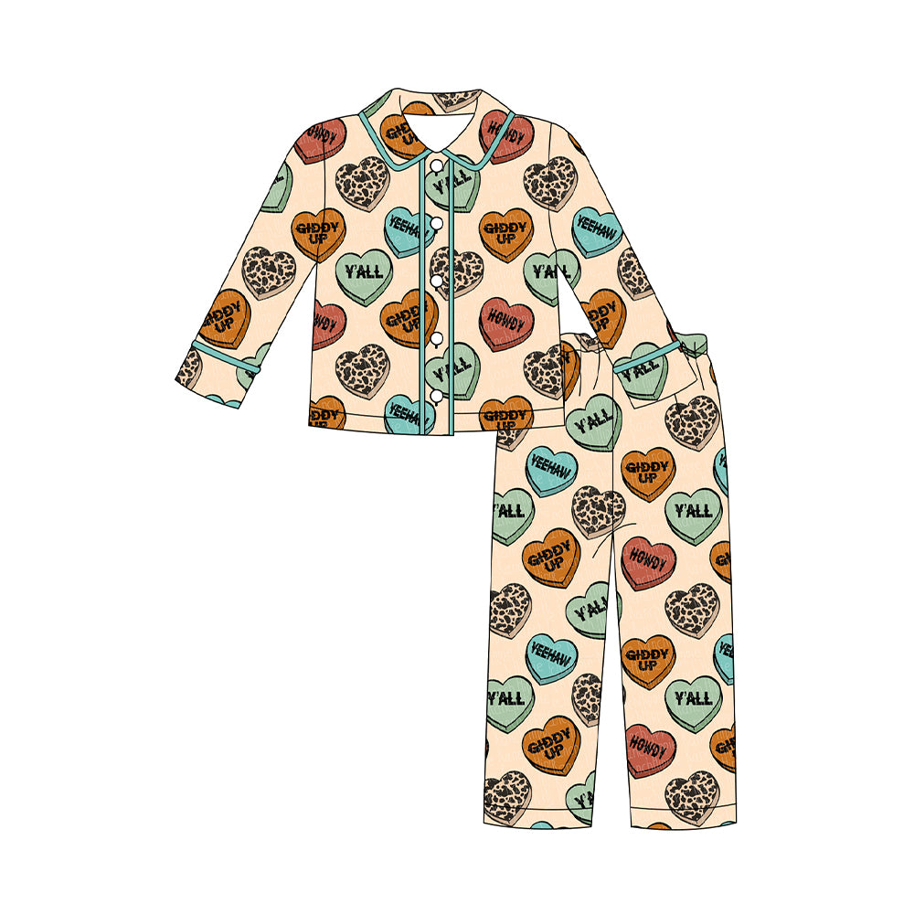 BLP1284 Baby Boys Yellow Long Sleeves Hearts Button Top Pants Valentin D 1024