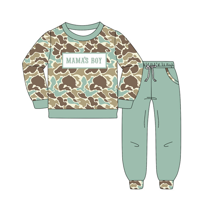 BLP1336 Baby Boys Green Khaki Camo Mama's Boy Top Pockets Jogger Pants Clothes Sets D 1017