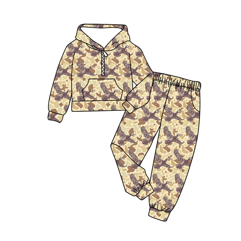 presale BLP1367 Baby Boys Khaki Camo Ducks Zip Pockets Hoodies Pants Hunting Clothes Sets D 1106