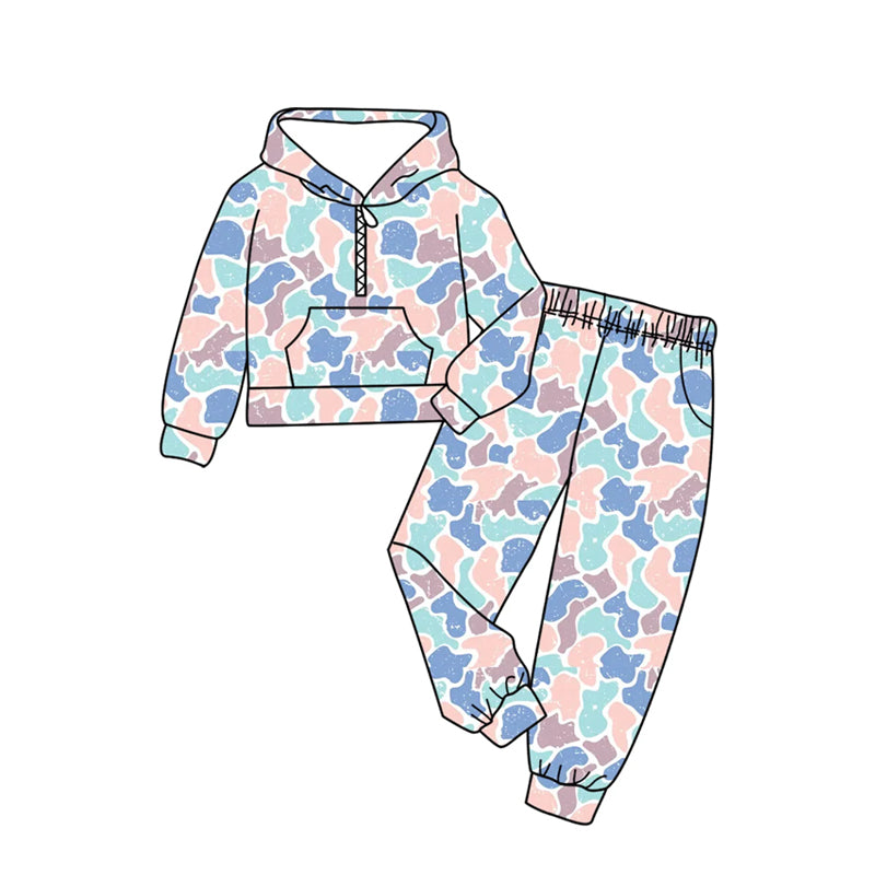 presale BLP1370 Baby Boys Blue Pink Camo Zip Pockets Hoodies Pants Hunting Clothes Sets D 1106