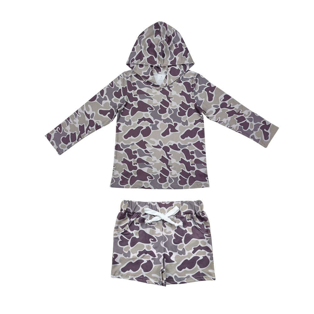 BLS0006 Baby Boys Grey Camo Long Sleeves Hoodie Shorts Team Clothes Sets D 905