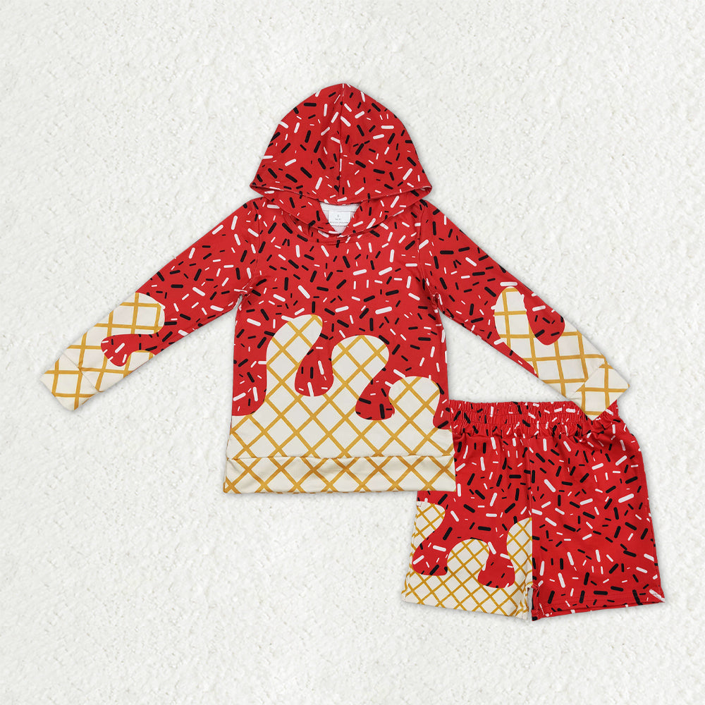 BLS0012 Baby Boys Red Sprinkles Drip Hoodie Top Shorts Team Clothes Sets D 1016