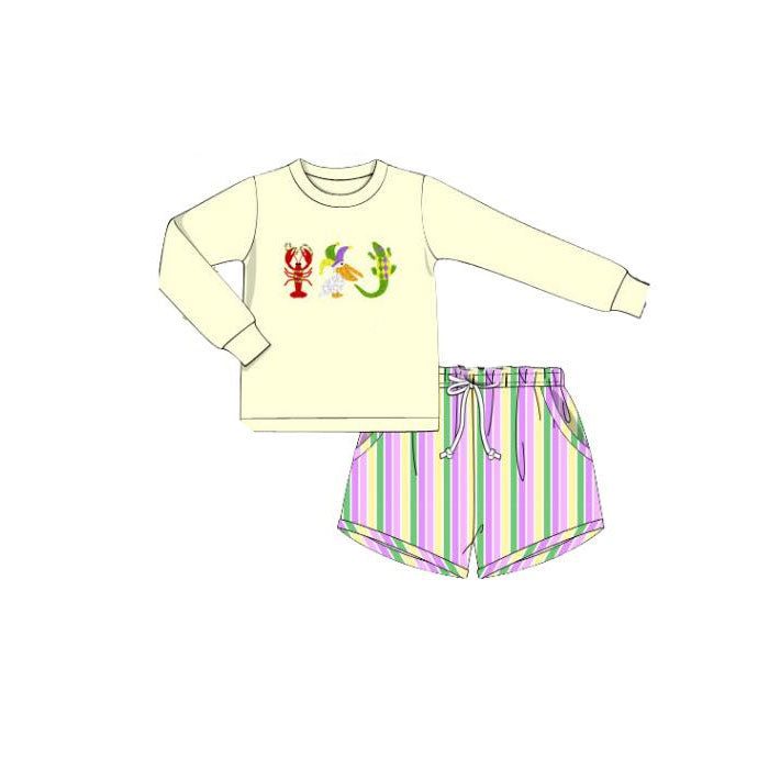 presale BLS0015 Baby Boys Mardigras Crayfish Crocodiles Top Stripe Pockets Shorts Clothes Sets D 1113