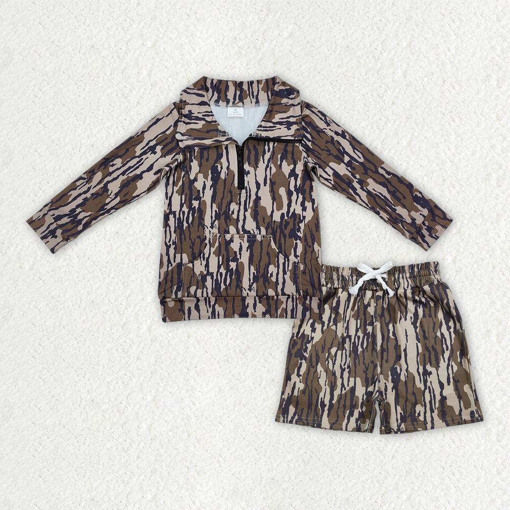 Baby Boys Southern Olive Camouflage Top Shorts Set with Zipper Pockets for Hunting Clothes Sets