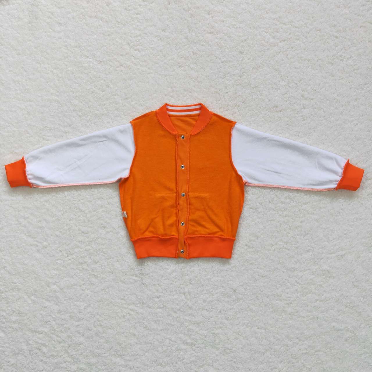 BT0268 Orange and white striped pocket baseball button-down top