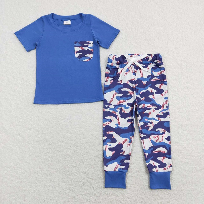 BSPO0170 Blue and white camouflage pocket blue short-sleeved trousers suit