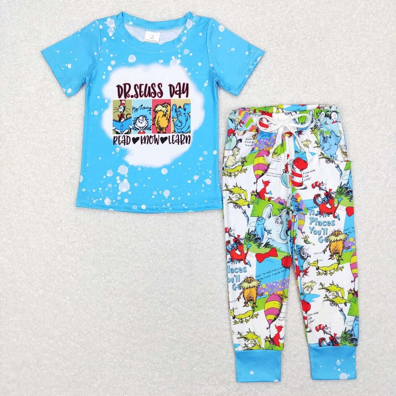 BSPO0241 Alphabet blue short-sleeved trousers suit