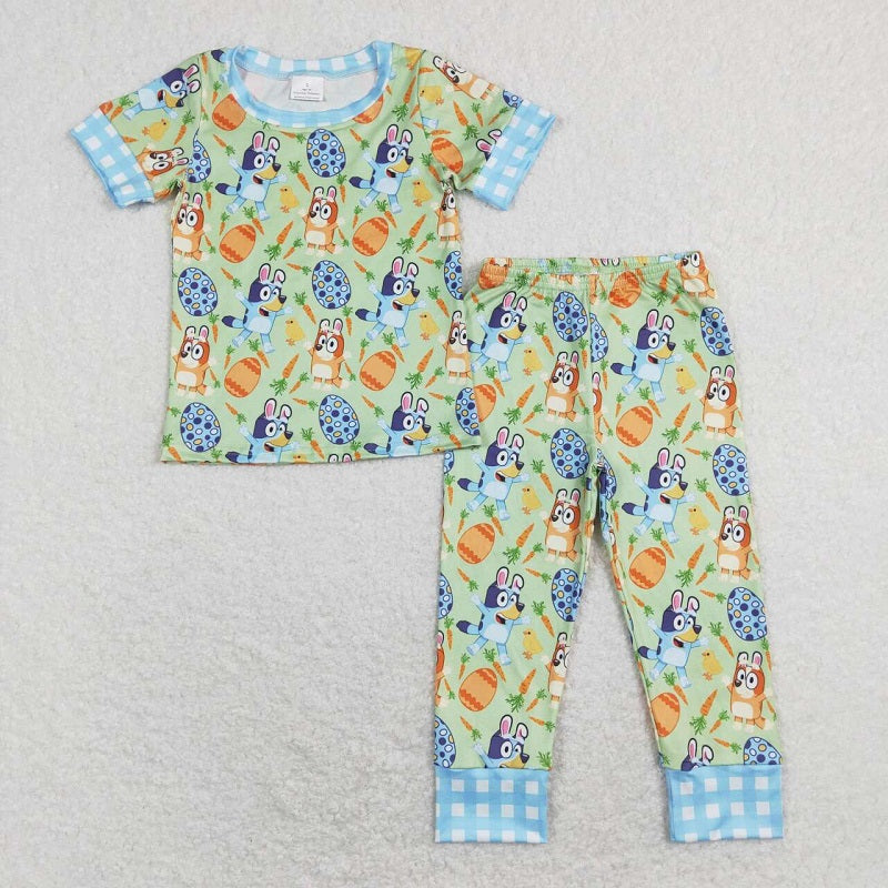 BSPO0273 Cartoon Dog Green Short Sleeve Pants Suit