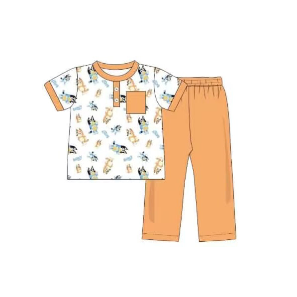 presale BSPO0363 Orange Pocket White Short Sleeve Pants Suit