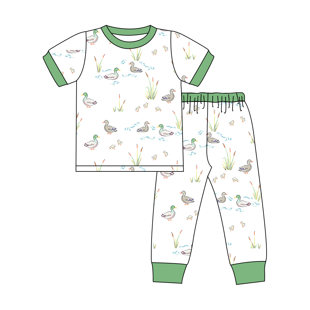 presale BSPO0387 Duck green and white short-sleeved trousers pajama set