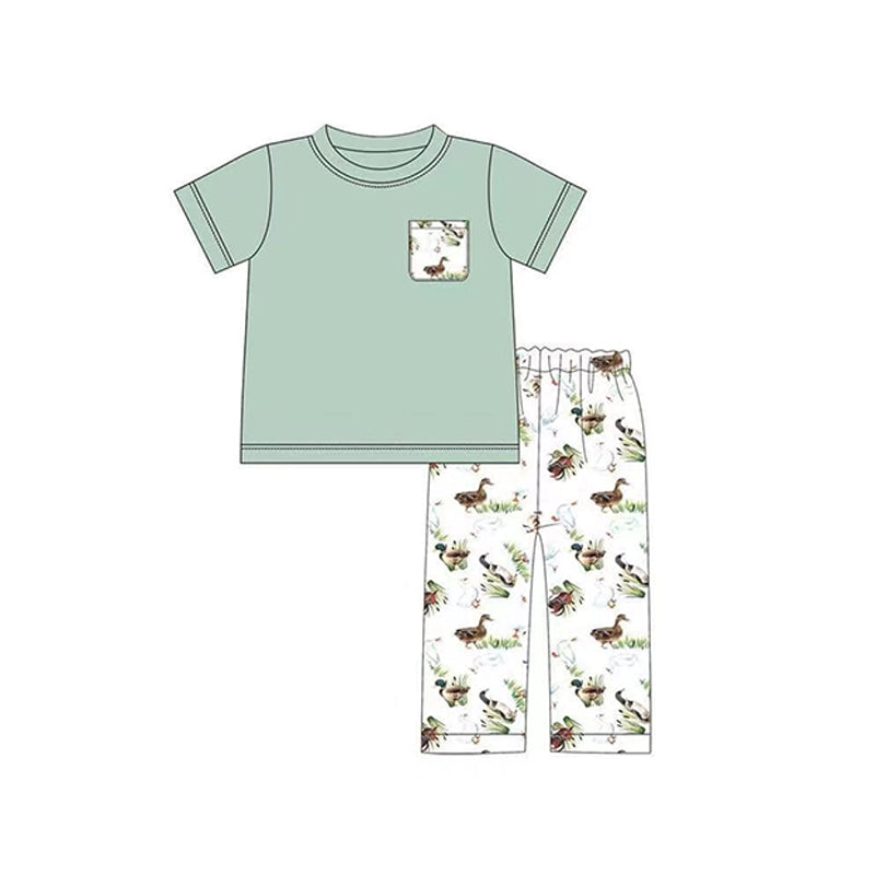 presale BSPO0392 Duck Pocket Teal Short Sleeve Pants Suit
