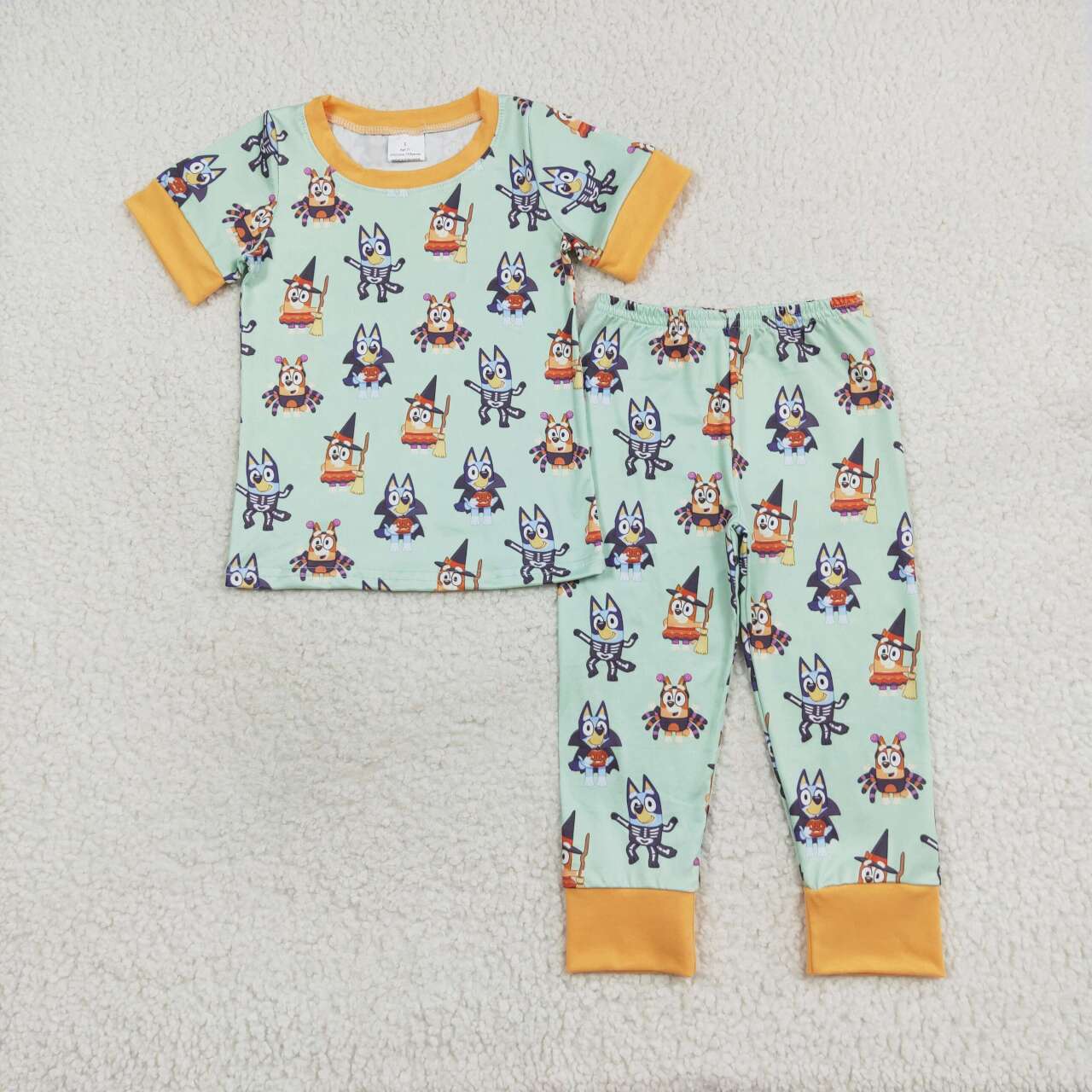 BSPO0408 Halloween Yellow Green Short Sleeve Long Pants Pajama Set