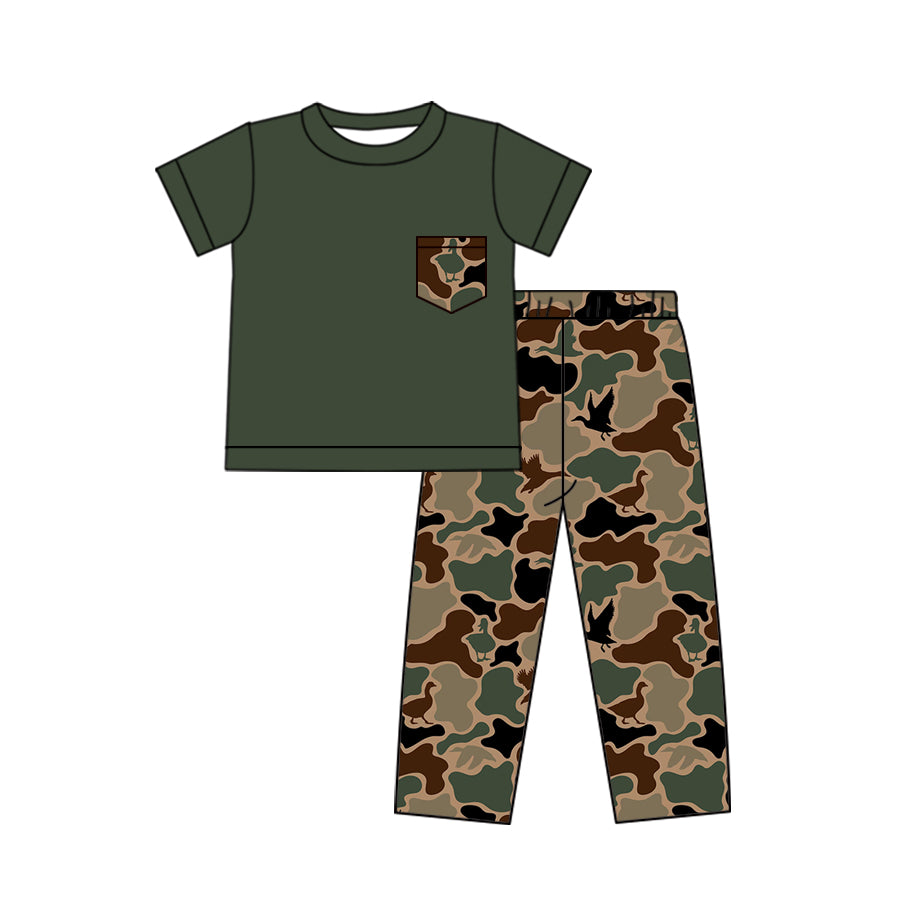 BSPO0413 Duck camouflage pocket army green short-sleeved trousers suit