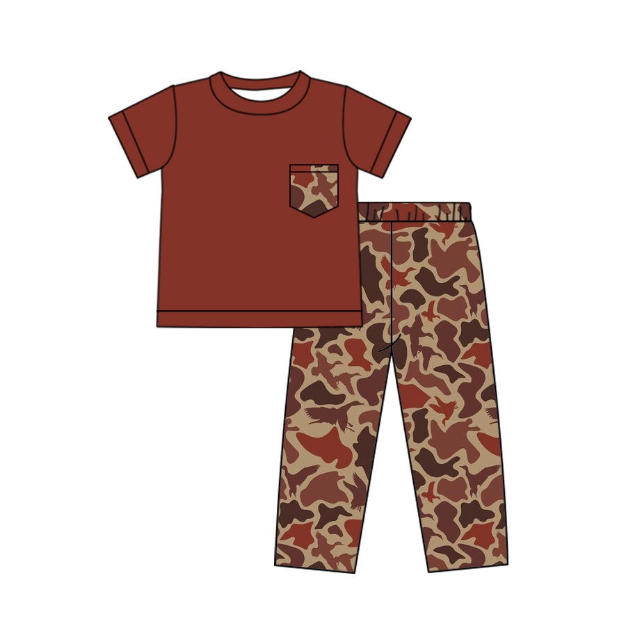 presale BSPO0414 Duck Camo Pocket Red Brown Short Sleeve Pants Suit