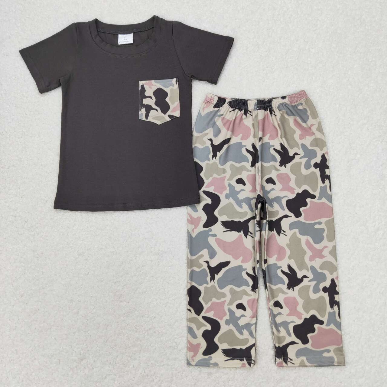 BSPO0415 Duck Camo Pocket Gray Short Sleeve Pants Suit
