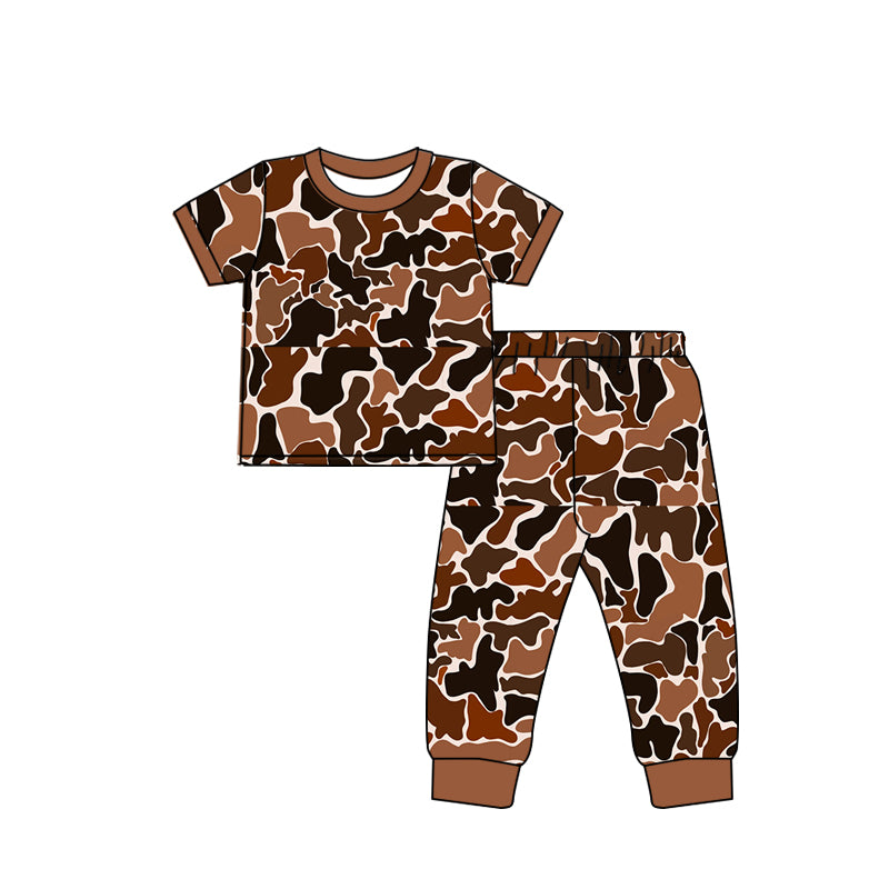BSPO0439 Bamboo Brown camouflage beige short-sleeved trousers pajama set