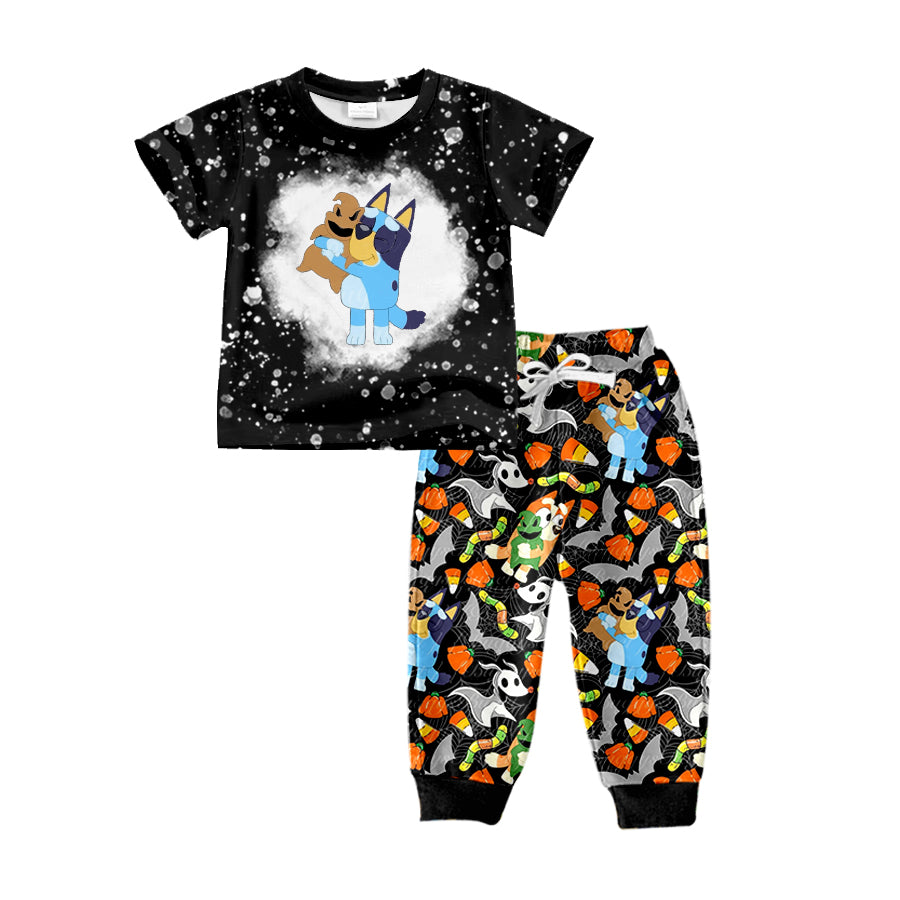 BSPO0448 Boys Halloween Candy Bat Black Short Sleeve Pants Suit