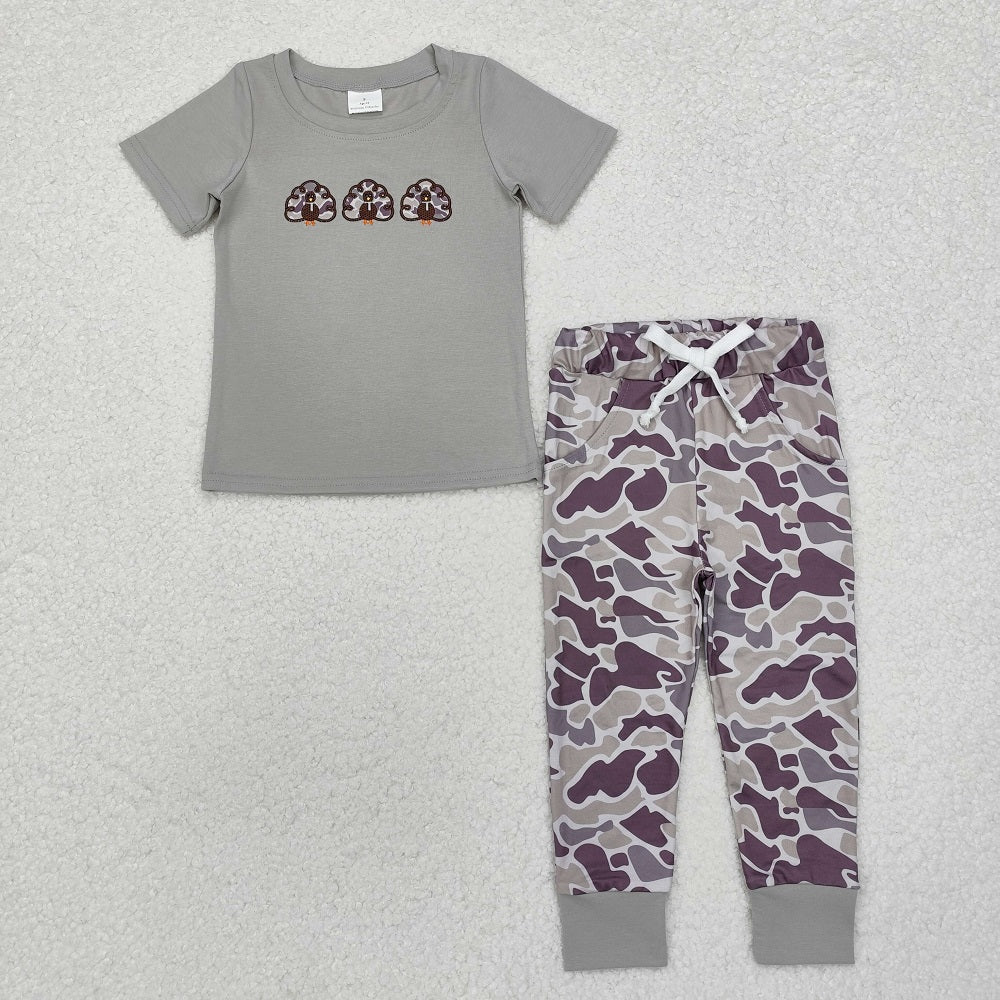 BSPO0482 Camouflage Turkey Grey Short Sleeve Pants Set