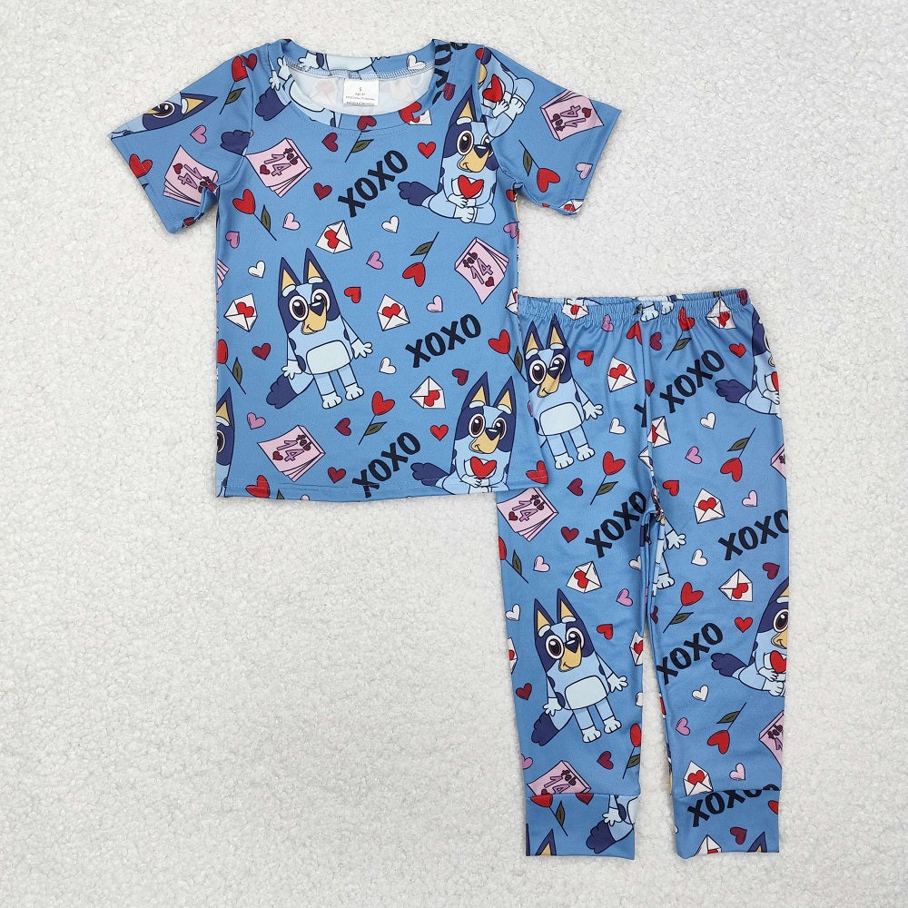 BSPO0489 Heart blue short-sleeved trousers pajamas set