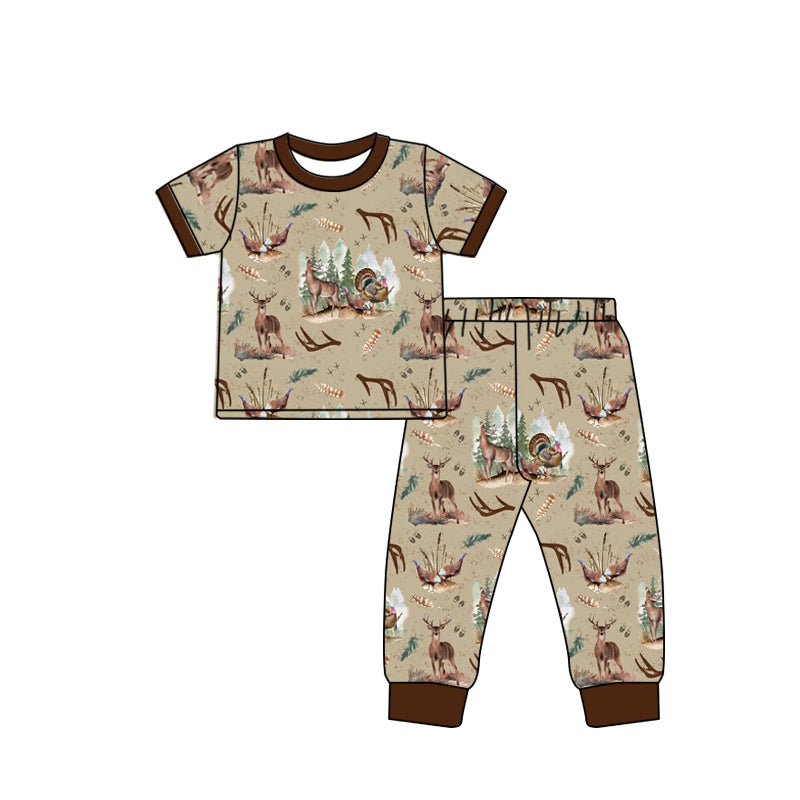 presale BSPO0494 Deer horn turkey brown short sleeve long pants pajama set 2024 9.13