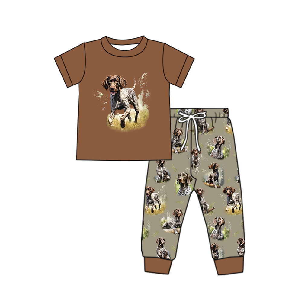 presale BSPO0513 Puppy Brown Short Sleeve Gray Green Pants Suit 2024 10.17