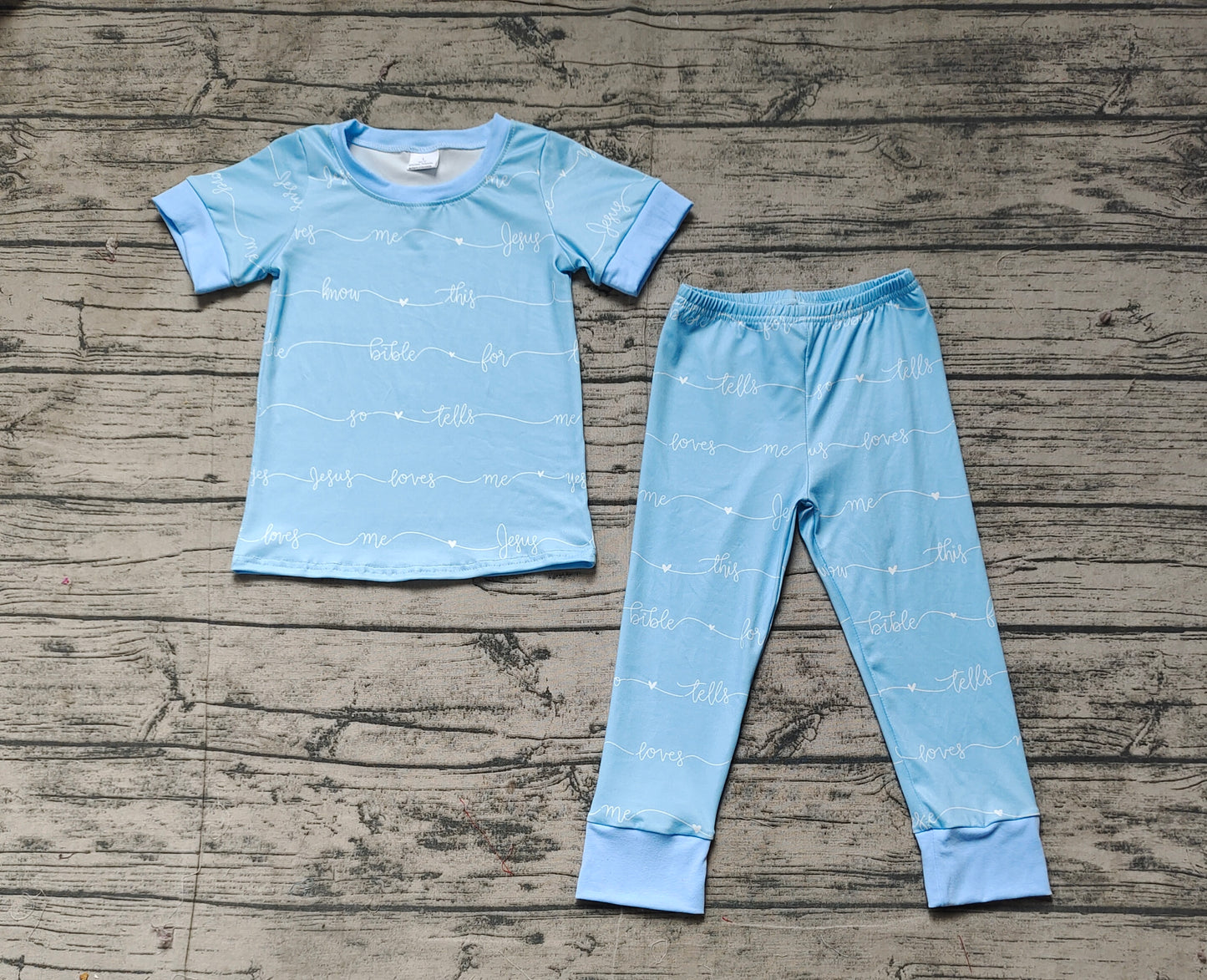 BSPO0529 Blue short-sleeved trousers pajamas set with letters