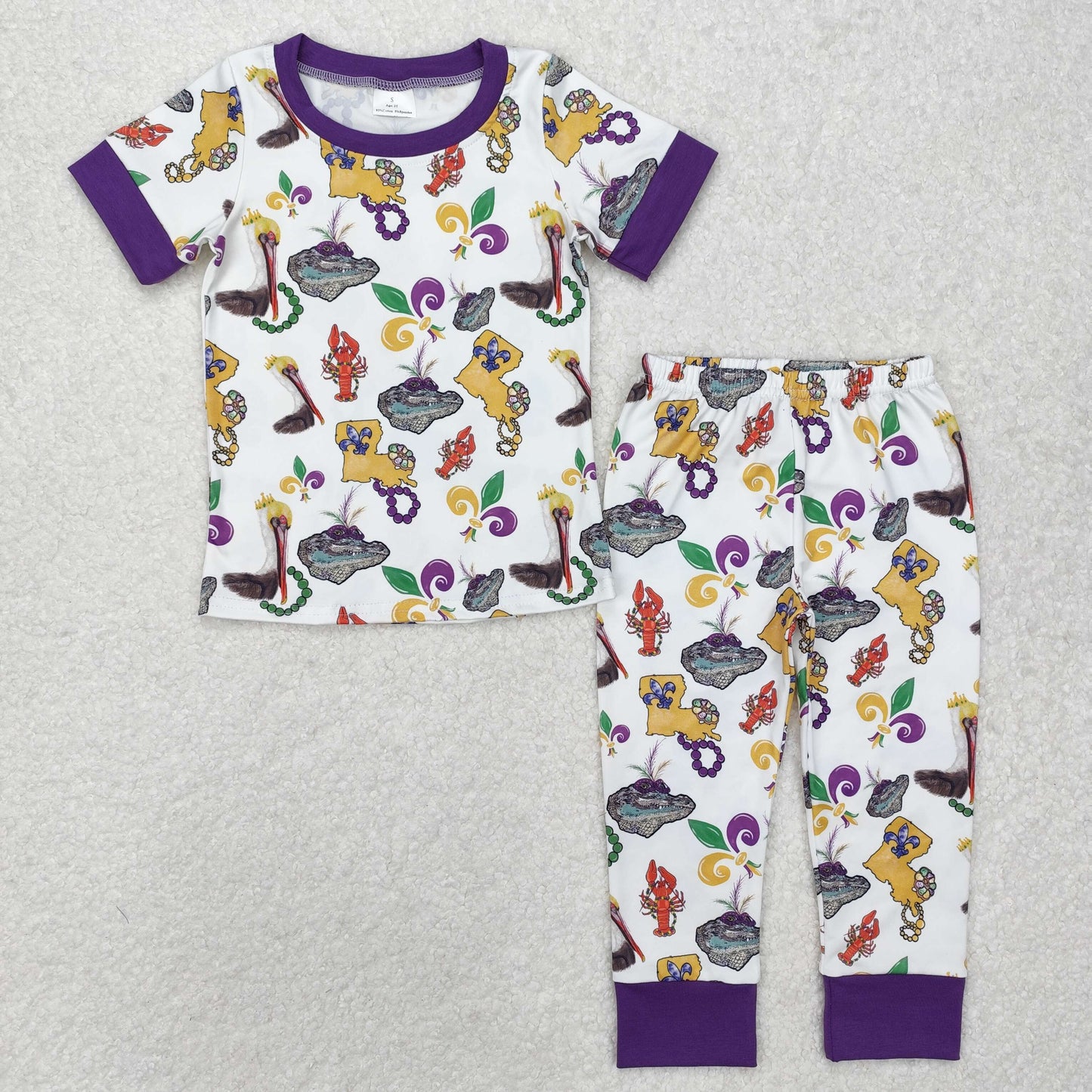 BSPO0546 Carnival Animal Purple and White Short Sleeve Long Pants Pajama Set
