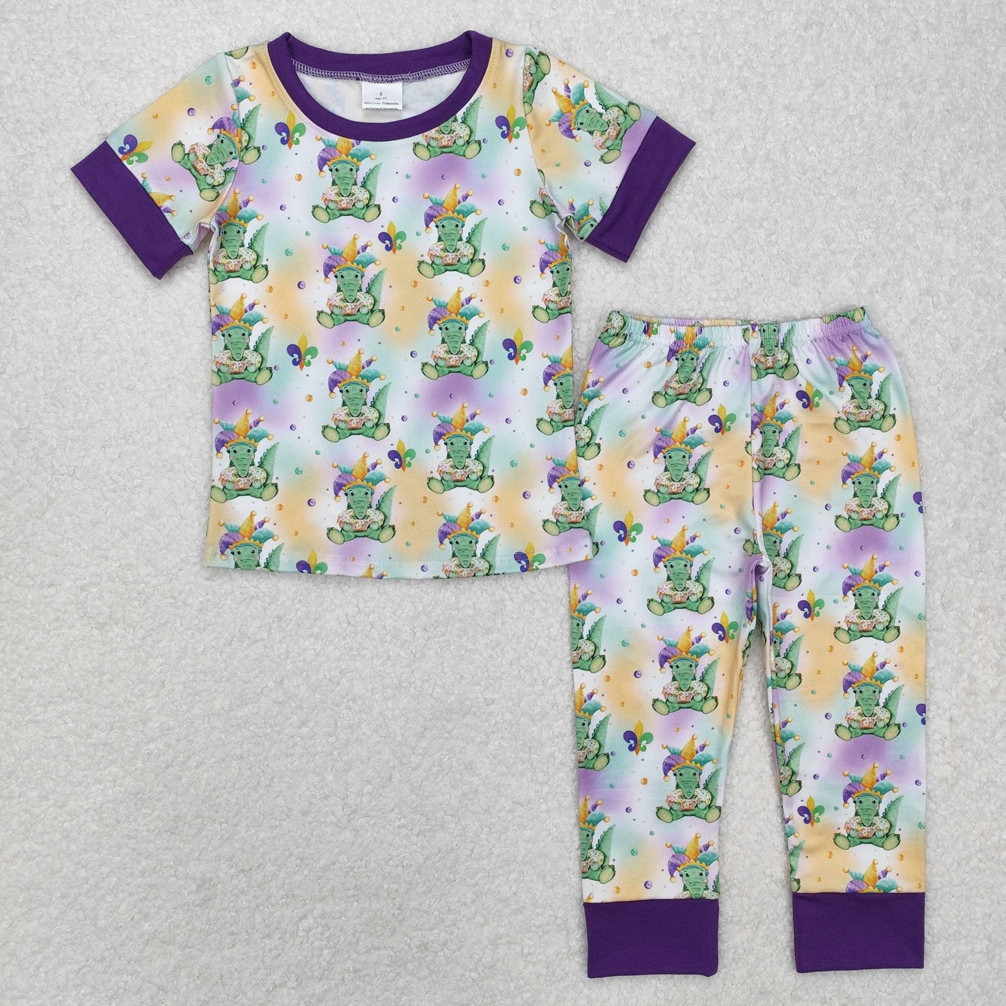 BSPO0547 Carnival Crocodile Purple Short Sleeve Long Pants Pajama Set