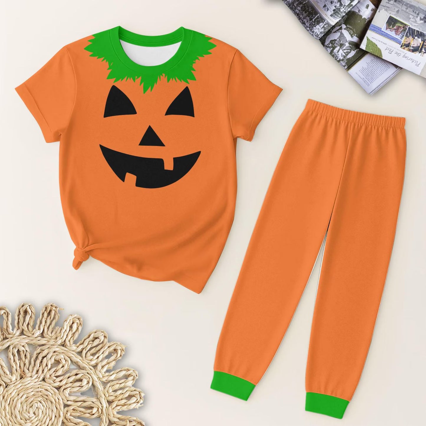 presale BSPO0579 Baby Boys Short Sleeves Ghost Pumpkin Top Legging Pant Pajamas Set D 7.4