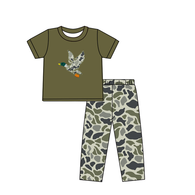 BSPO0583 Embroidery Camo Duck Baby Boys Green Top Flare Pant Hunting Set D 1023