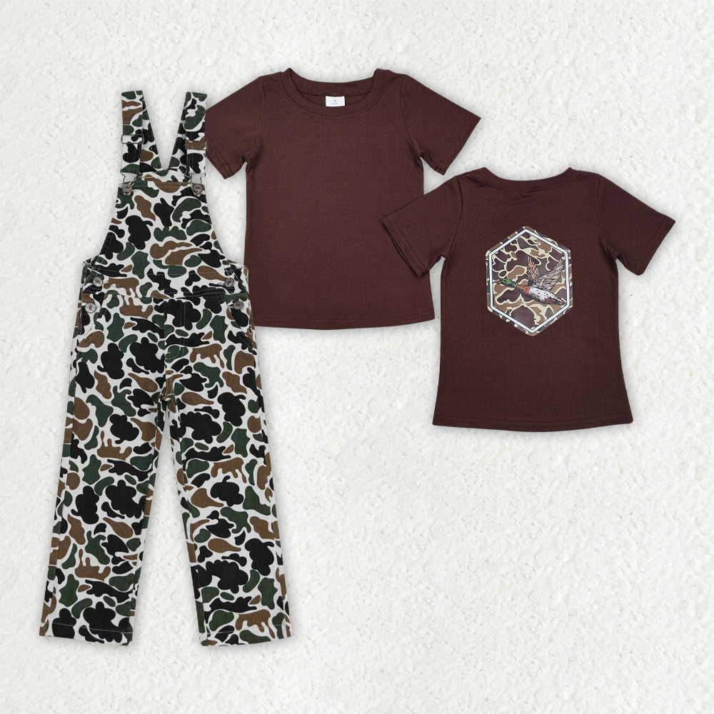 BSPO0585 Baby Boys Brown Camo Duck Top Denim Strap jumpsuits Overall Western Clothes Set D 910