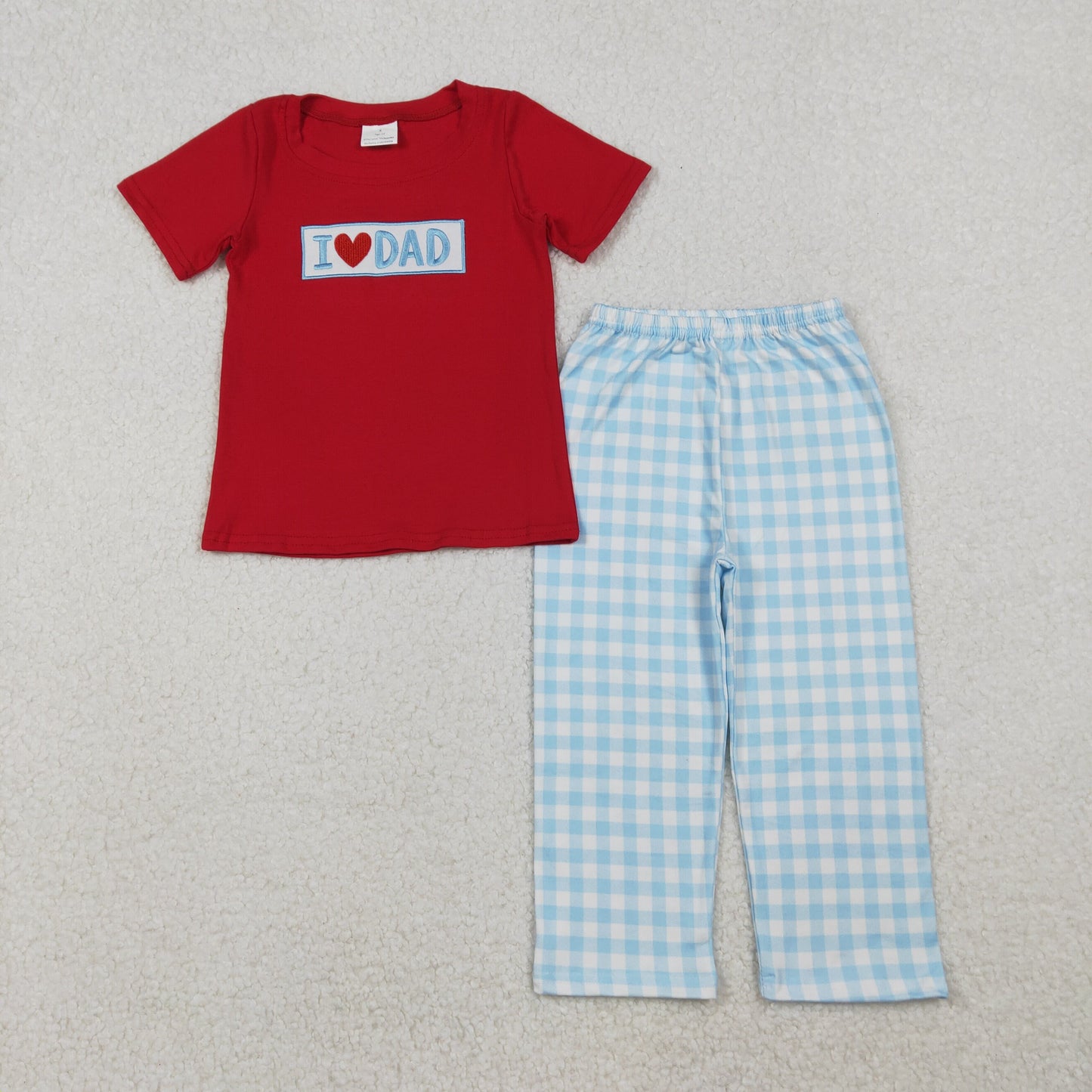 BSPO0589 Embroidery I Love Dad Baby Boys Shirts Checked Pants Clothes Sets D 1024