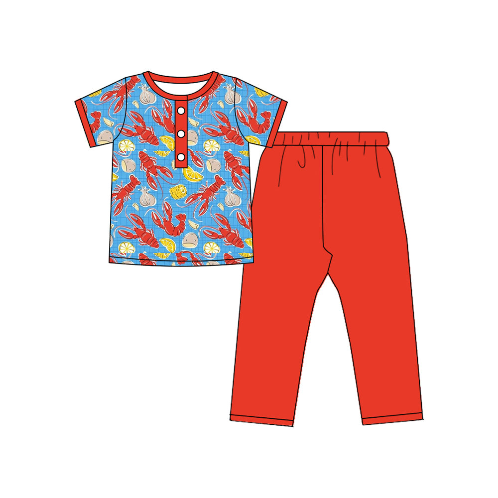 presale BSPO0590 Baby Boys Crayfishes Button Top Leggings Mardigras Clothes Sets D 917